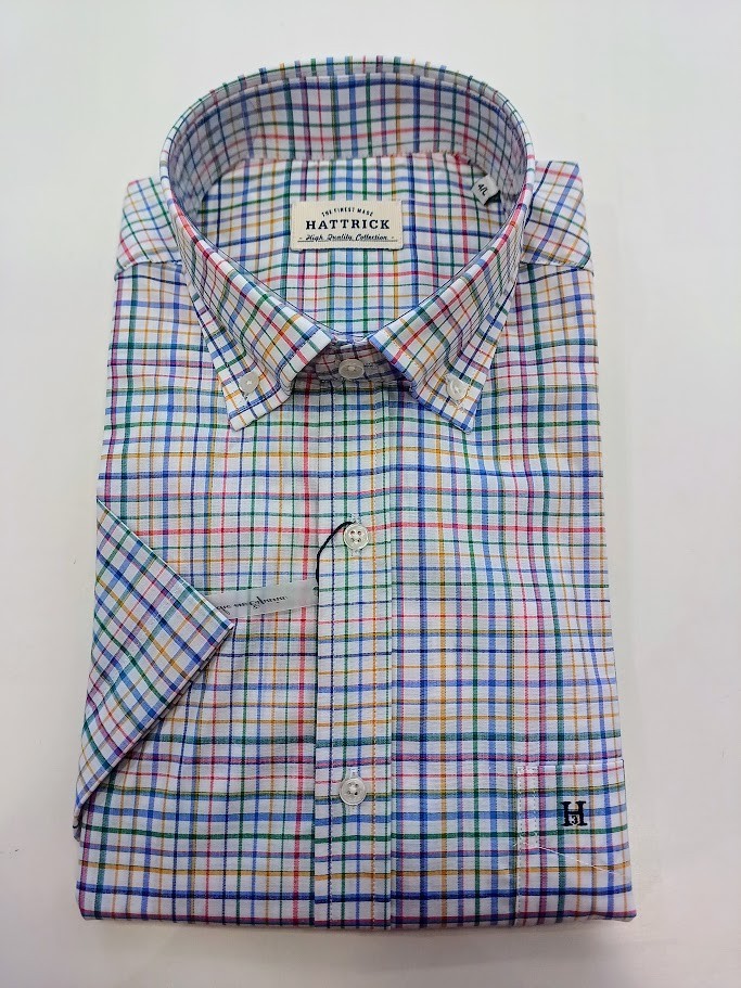 Camisa manga corta de cuadros multicolor Hattrick Camisa manga corta de cuadros multicolor Hattrick